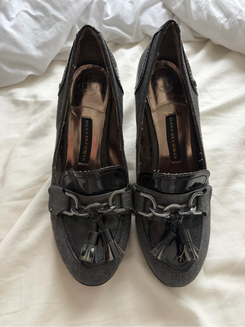 Dana Buchman Black Tassel Chain-Trim Loafers